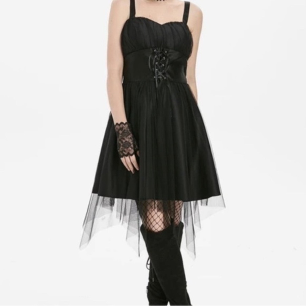 Dressfo | Black Corset Tulle Skirt Dress Goth Punk Formal Dress